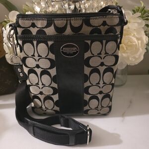 Coach Black and Cream Signature Shoulder Bag